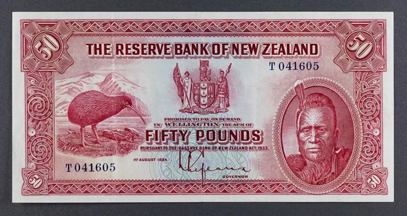 Reserve Bank of New Zealand 1934 Fifty Pounds First Issue