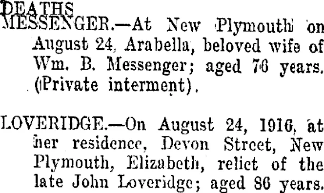 DEATHS. (Taranaki Daily News 26-8-1916)