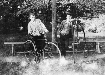 Mr Lawson and A J Grave with Bicycle and Penny Farthing Image: Mr Lawson and A J Grave with Bicycle and Penny Farthing