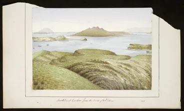 Image: Artist unknown :Auckland harbour, from the crater of Mt Eden. 1868