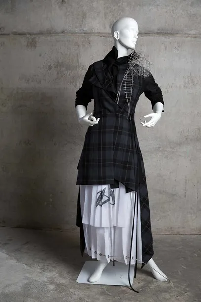 Tartan tailcoat white pleated dress