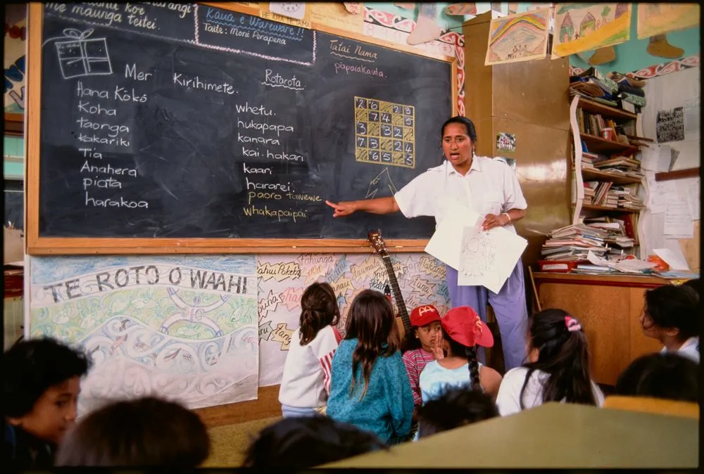 Children learning te reo Maori in a classroom