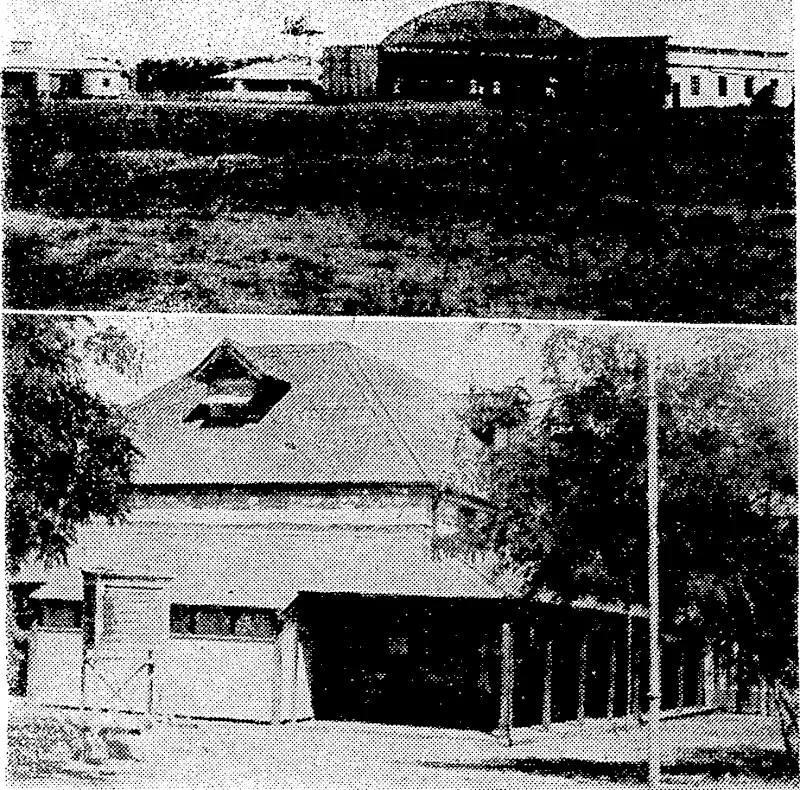 Targets hit by the Japanese during their recent raid on Darwin. Top, the airport, and lower, the Post Office, ivhich was destroyed. (Evening Post, 07 March 1942)