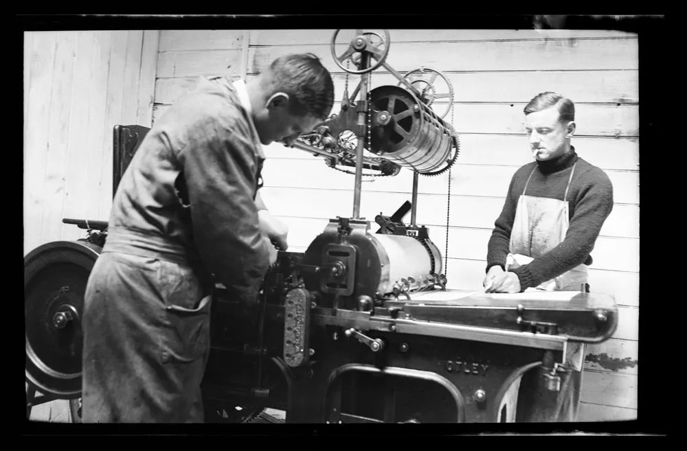 Denis Glover and John Drew at Caxton Press