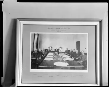 Image: Framed photograph of the original board of directors of the Reserve Bank of New Zealand 1934-35, with names
