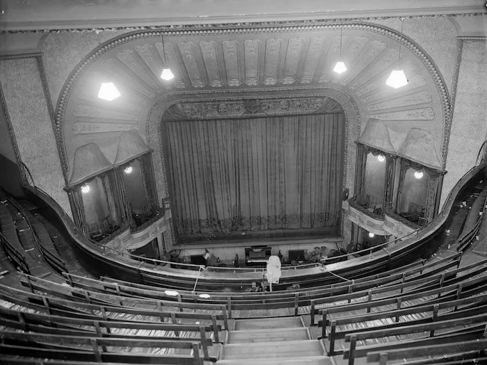 Opera House, Wellington, looking down from the grand circle (or `gods'), towards the stage