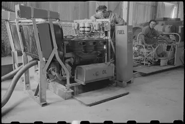 Image: Testing the motors of a Sherman tank chassis used to train tank drivers at NZ Armoured Training School, Maadi, Egypt - Photograph taken by George Bull