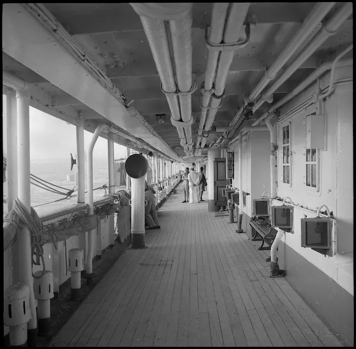 View along deck of hospital ship Maunganui, Port Tewfik
