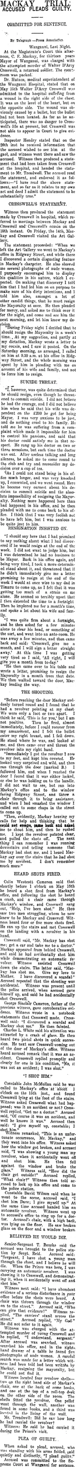 MACKAY TRIAL. (Taranaki Daily News 28-5-1920)