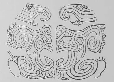 Fig. 5.—Specimen of a Moko signature. — Ahoodee o Gunna (Turi o Kana) of Rangihoua.24·2·1815. — See Missionary Register, 1816, p. 328 Image: Fig. 5.—Specimen of a Moko signature. — Ahoodee o Gunna (Turi o Kana) of Rangihoua.24·2·1815. — See Missionary Register, 1816, p. 328