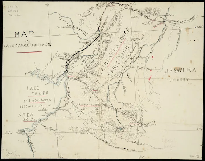 [Hill, Henry Thomas, 1849-1933] :Map of Kaingaroa tableland [ms map]. [H.H.].
