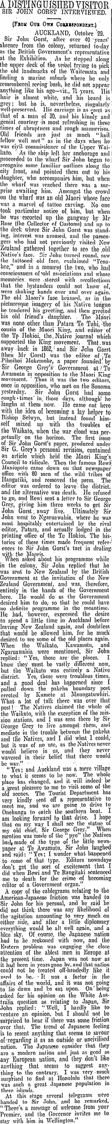Image: A DISTINGUISHED VISITOR (Otago Daily Times 30-10-1906)