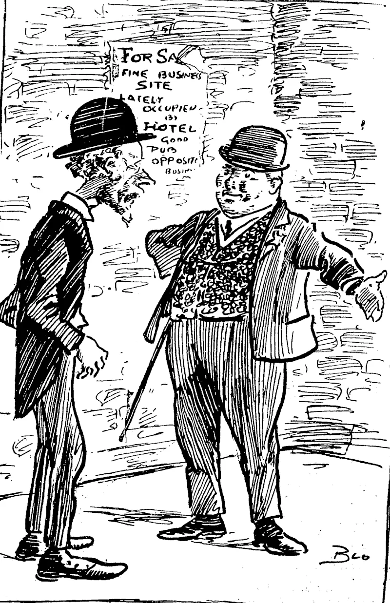 NO-LIOENSB VERSUS PROHIBITION.  Temperance Advocate: I see you have No-license in your town. How does \t operate? ,  Colonel Bvmnose ; Miserably. There are spfew hotels that you can't enter one without having to treat a dozen friends; and, there being no competition, thewhtskyts vile. No-licenseis a failure. Give me Prohibition, and plenty of *ly-grog shops. . > .'*-,.�� y (Observer, 05 December 1908)