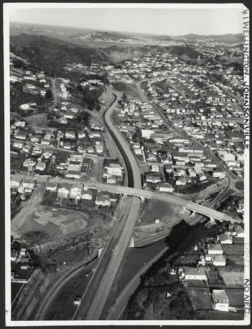 Image: Aerial view of the suburb of Johnsonville, Wellington region, including showing the newly built State Highway 1 by-pass