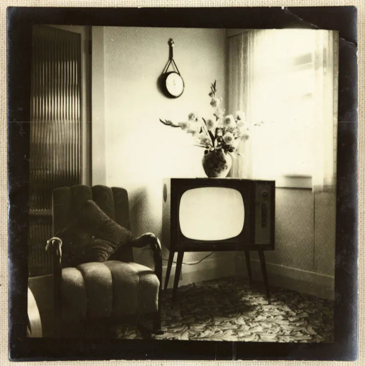A black and white television set