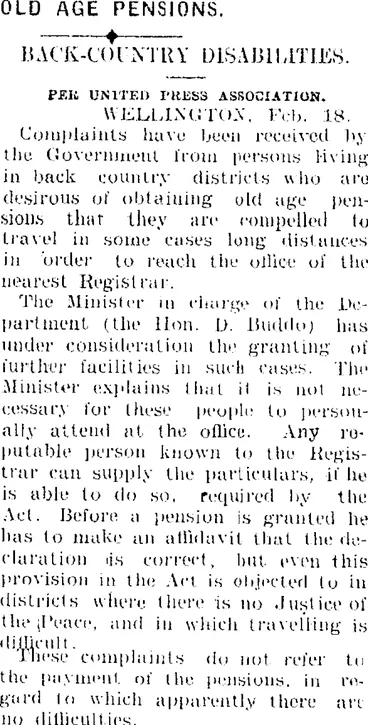 Image: OLD AGE PENSIONS. (Mataura Ensign 19-2-1909)
