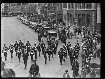 Image: Funeral procession for Sir Frederic Truby King, Lambton Quay, Wellington