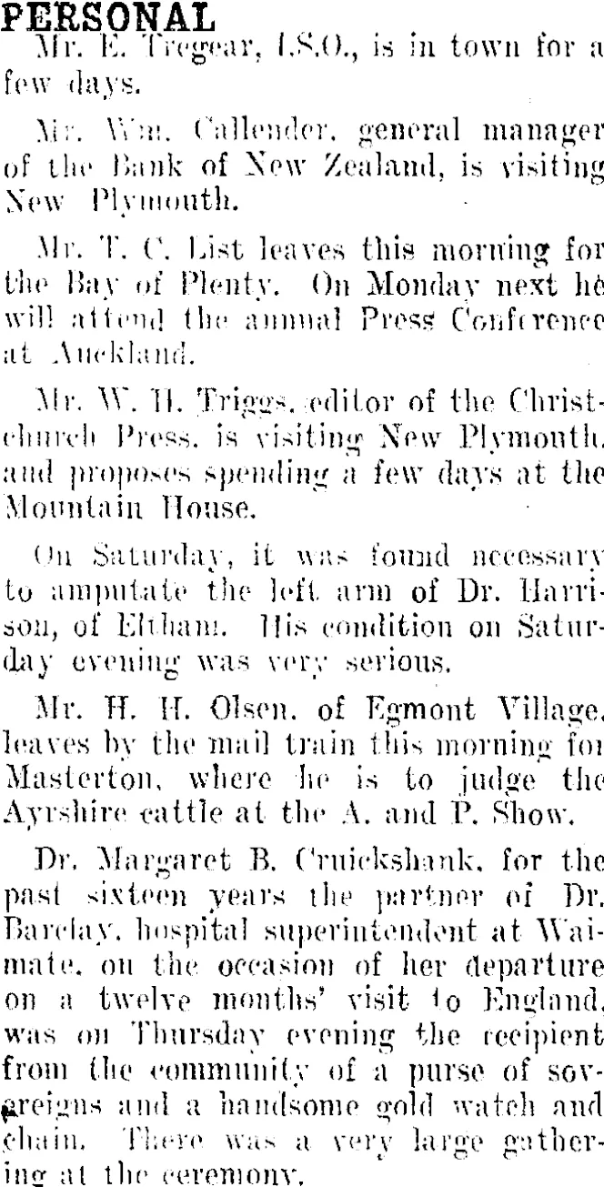 PERSONAL. (Taranaki Daily News 17-2-1913)