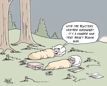 Image: "With the blustery weather overnight - it's a wonder our tent hasn't blown away." 3 January, 2006.