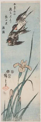 Swallows and Iris Blossoms