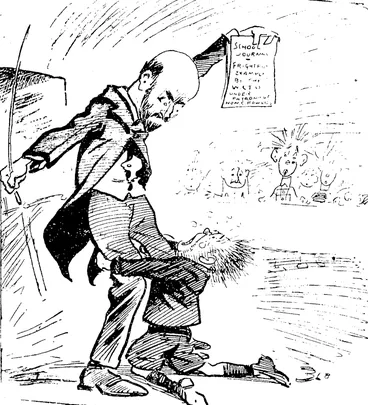 Image: TORTURE UP-TO-DATE.  Infuriated Schoolmaster : Your offence is unpardorable. I will not thrash you���that would be too mild. You will sit in this room and read the " School Journal "from end to end.  Horror-stricken PupH (screaming) : Ah, oh, not that; anything but that ! Dear teacher, I plead with you, thrash me, lock me up, pitnish me as you like, but not that���oh, not that! (Observer, 03 April 1909)