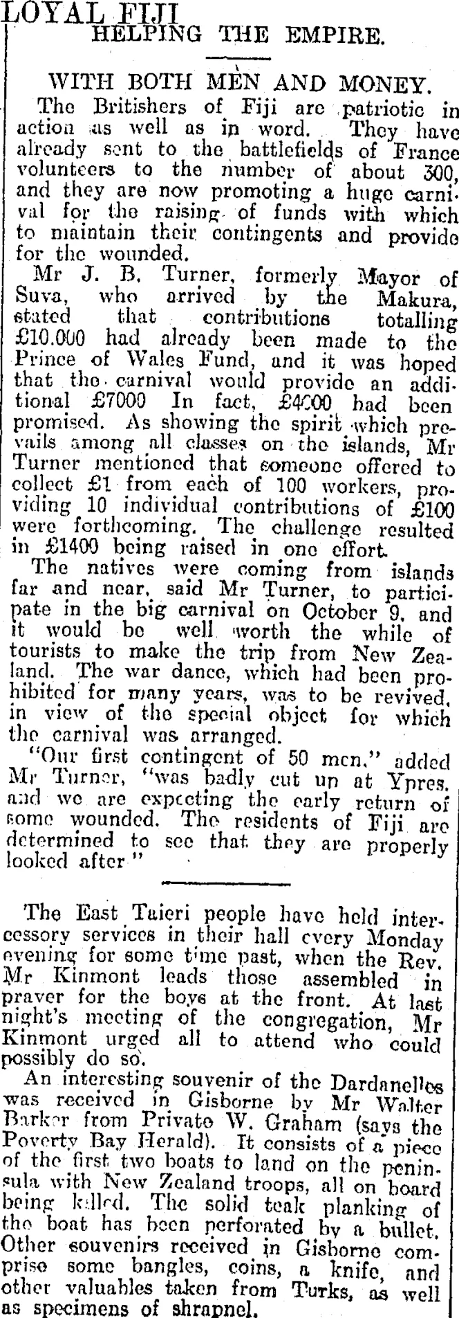 LOYAL FIJI (Otago Daily Times 24-9-1915)