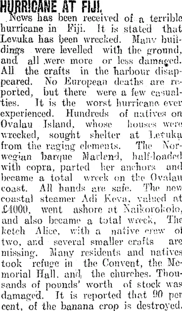 Image: HURRICANE AT FIJI. (Clutha Leader 26-1-1904)