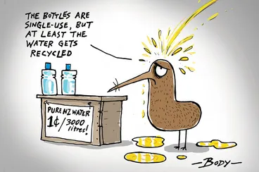 Image: "The bottles are single-use, but at least the water gets recycled"