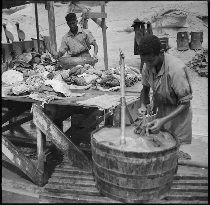 Local inhabitants at work at the Maadi Camp laundry, Egypt