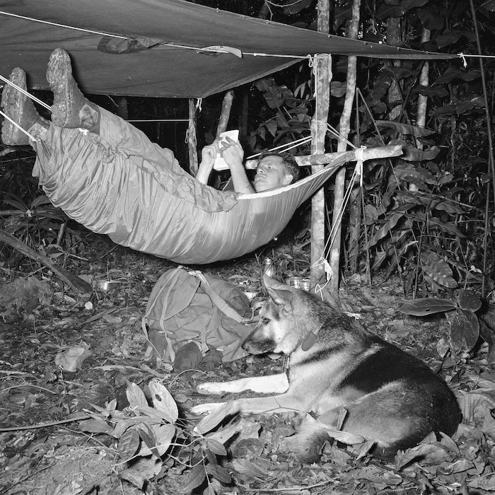 Trooper J J Crotty and tracker dog, Malaya