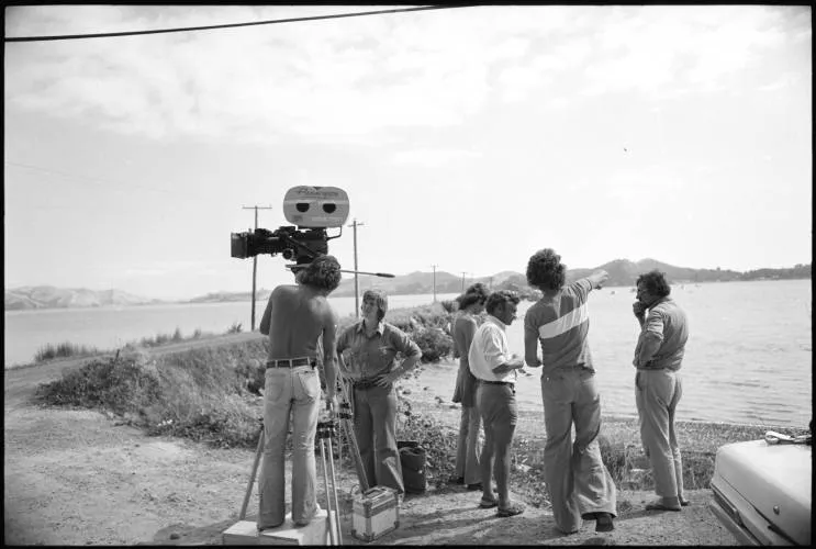 Filming the movie 'Sleeping Dogs', Coromandel, 1977