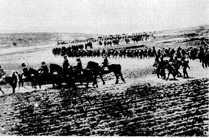 Sport and;, General" Photo. A Japanese army on the march through the Shantung Province recently, where^theimaders'have been attempting to counter the guerrilla tactics of the Chinese. The Japanese army spokesmen have repeatedly announced the complete conquest and pacification of the Shantung Province, only to have a fresh rebellion break out. The m'ost recent outbreak occurred in Southern Shantung and involved heavy fighting. : \ ' (Evening Post, 16 August 1939)