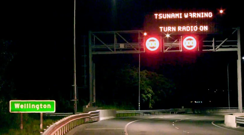 Tsunami warning sign on motorway