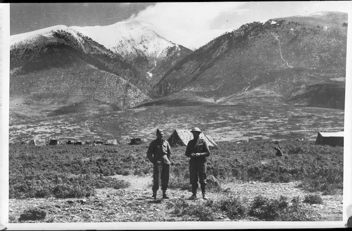 Olympus Pass, Greece, with NZ camp in foreground - Photograph taken by H G Witters