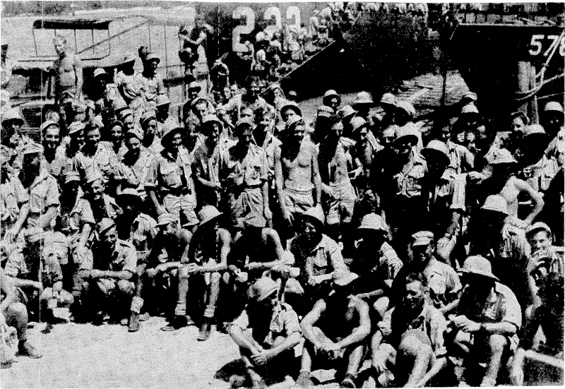 New Zealanders serving with an Air Task Force in the Pacific under the command of Group Captain G. N. Roberts,' A.F.C. They are members of a Corsair servicing unit which 'is hitting the Japs hard on Bougainville. The men are shown enjoying a cup of tea provided' by the V.M.C.A. after, their arrival from Guadalcanal in response to a call for increased activity. (Evening Post, 03 May 1945)