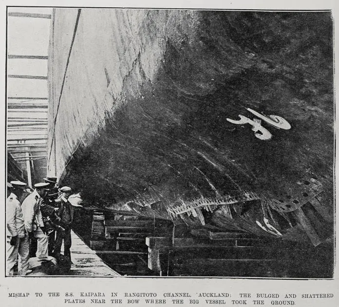 Mishap to the S.S. Kaipara in Rangitoto Channel, Auckland