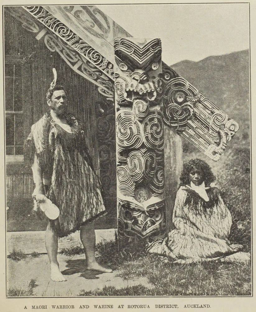 A Māori warrior and wahine at Rotorua district, Auckland