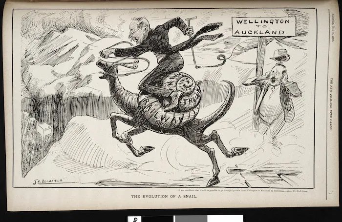 Blomfield, John Collis, 1878-1942 :The evolution of a snail. New Zealand Free Lance 9 May 1908.