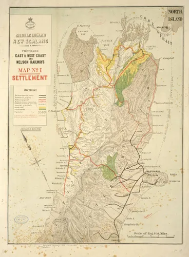 Middle Island New Zealand proposed east and west coast and Nelson railways, Map no. 1, Settlement Image: Middle Island New Zealand proposed east and west coast and Nelson railways, Map no. 1, Settlement