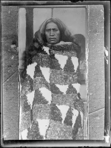 Image: Maori woman in a feather cloak, Hawke's Bay District