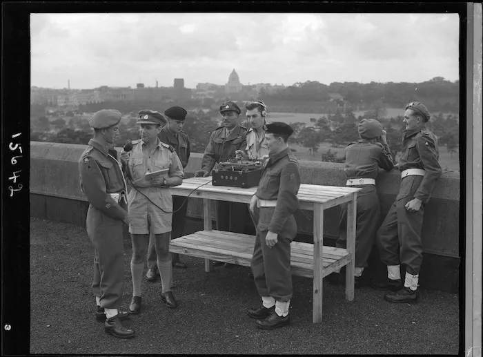 WO1 S Nichols, RSM of the NZ Guard Battalion, records his voice for the NBS programme "With the boys overseas", Tokyo