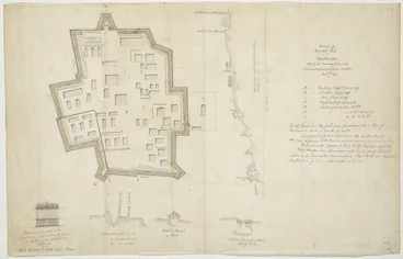 Image: [Marlow, Captain, fl 1840s] :Sketch of Kawiti's Pah at Rua Peka Peka [ms map]. Taken by the combined forces under Colonel Despard and Captain Graham, Jany. 11th 1846.
