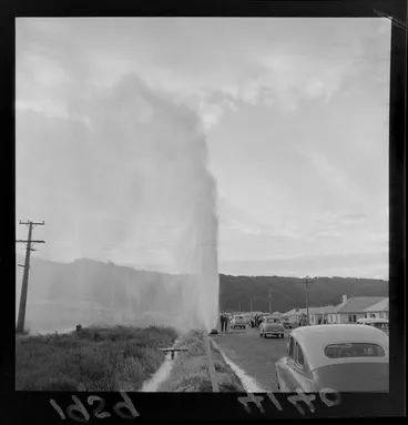 Image: Water main bursts on Wainuiomata road holding up traffic, Lower Hutt, Wellington Region