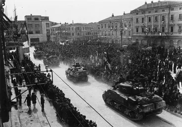 Image: Kaye, George, 1914- :New Zealand tanks passing through Monfalcone, Italy, after its liberation by troops of the New Zealand Division