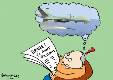 Image: Bromhead, Peter, 1933-:Drones to hunt possums. 28 November 2013