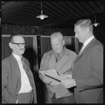 Image: Mr J Scott of Decimal Currency Board with Mr T C Ward and Mr G M Cambie