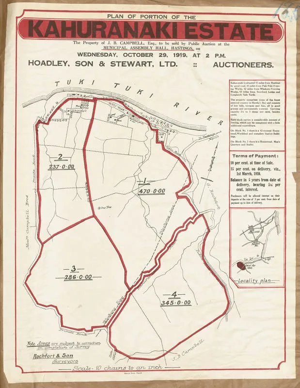 Plan, portion of the Kahuranaki Estate land for sale