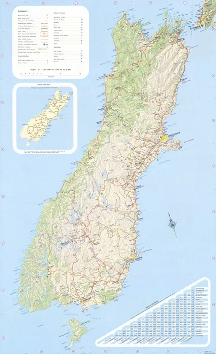Touring map of South Island, New Zealand.