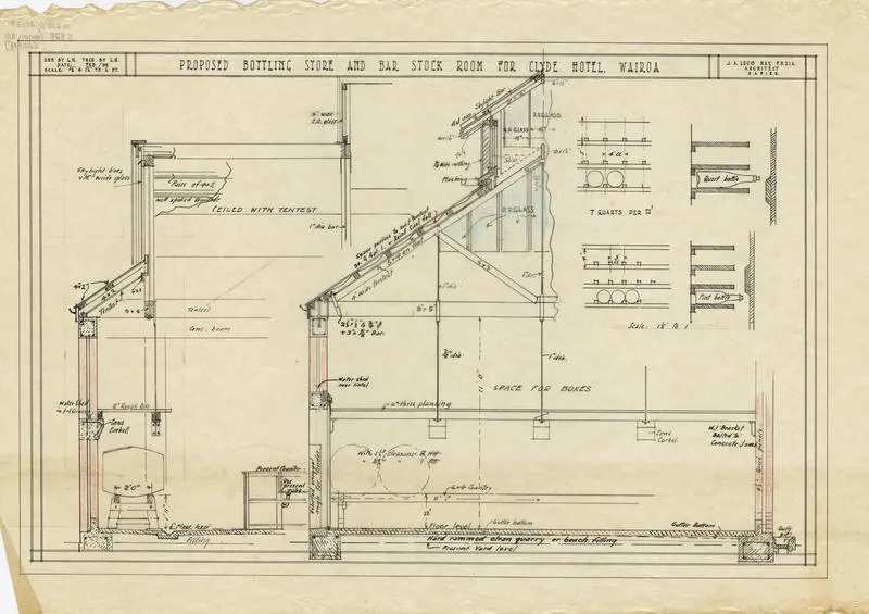 Architectural plan, Clyde Hotel, Wairoa, proposed Bottling Store and Bar Stock Room