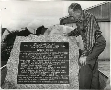 John King (of Church Missionary Society) Memorial, showing inscription, with Mr A.P. King Image: John King (of Church Missionary Society) Memorial, showing inscription, with Mr A.P. King